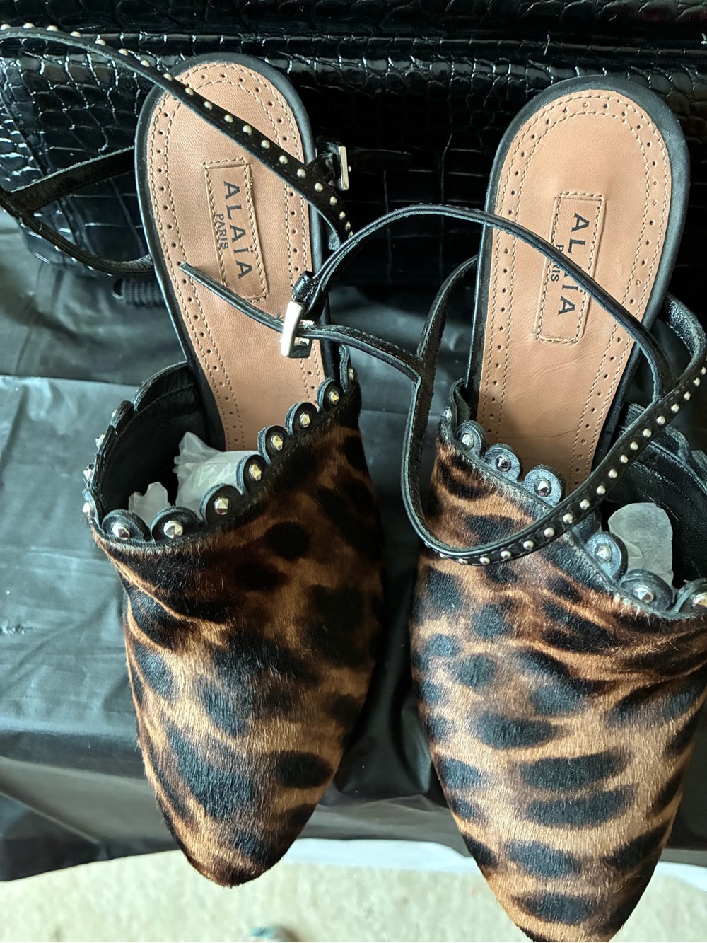 Alaia Leopard-Print Pointed Slingback Heels - Brown/Black